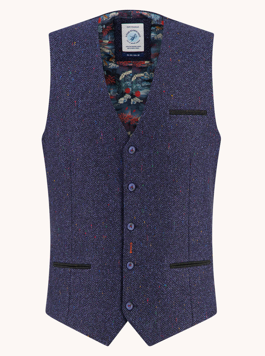 A Fish Named Fred Blauwe Waistcoat - 34.138 Herringbone