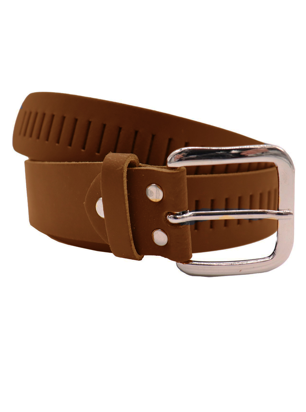 Leren riem met sleufperforatie