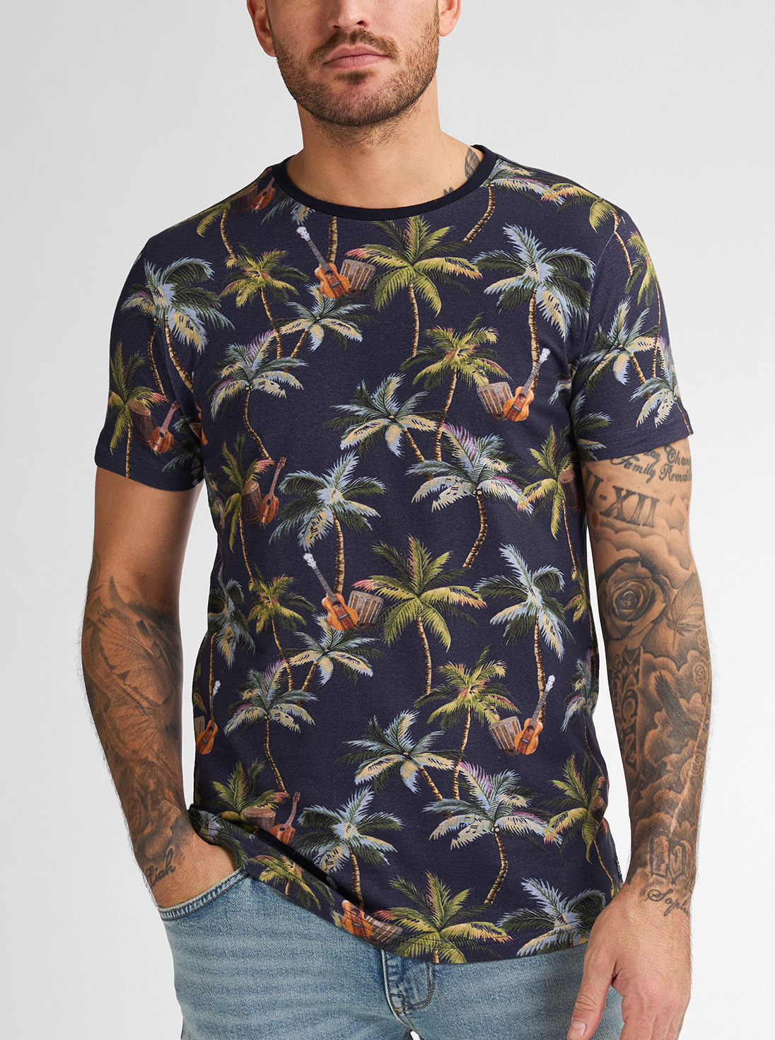 Petrol ind. Gebloemd Heren T-shirt - M-1050-TSR672