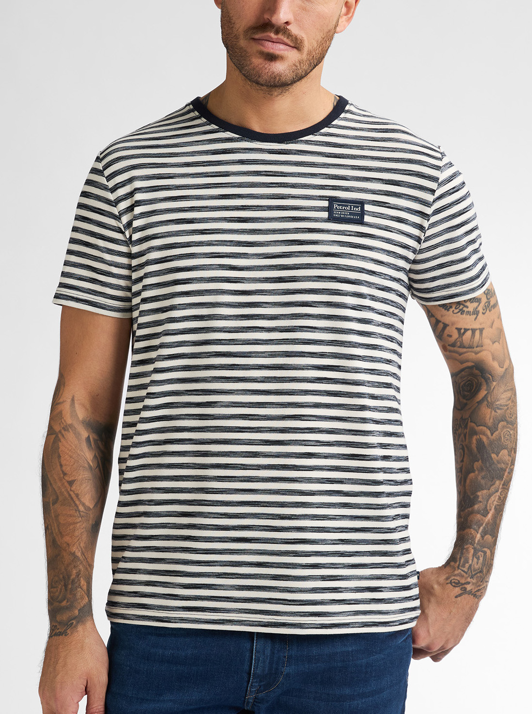 Petrol Industries Gestreept T-shirt Oceanbreezeview - M-1050-TSR674