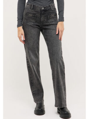 Angels Grijze Wide Leg Dames Jeans - Liz Smart Buckle-346-2554