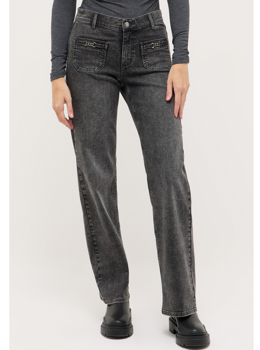 Angels Grijze Wide Leg Dames Jeans - Liz Smart Buckle-346-2554