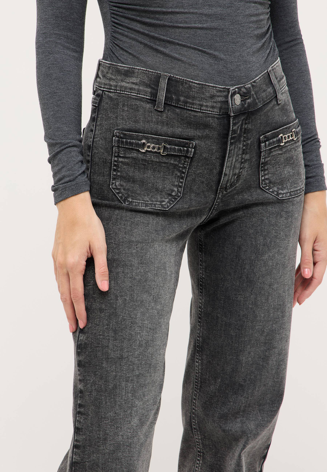 Angels Grijze Wide Leg Dames Jeans - Liz Smart Buckle-346-2554
