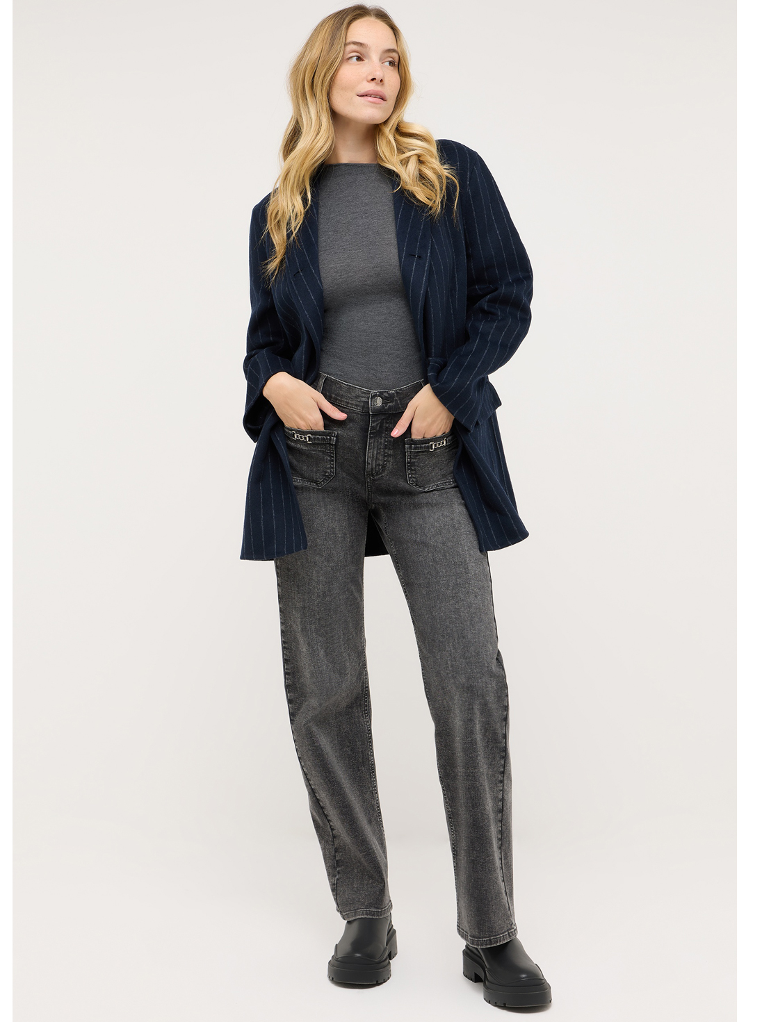 Angels Grijze Wide Leg Dames Jeans - Liz Smart Buckle-346-2554