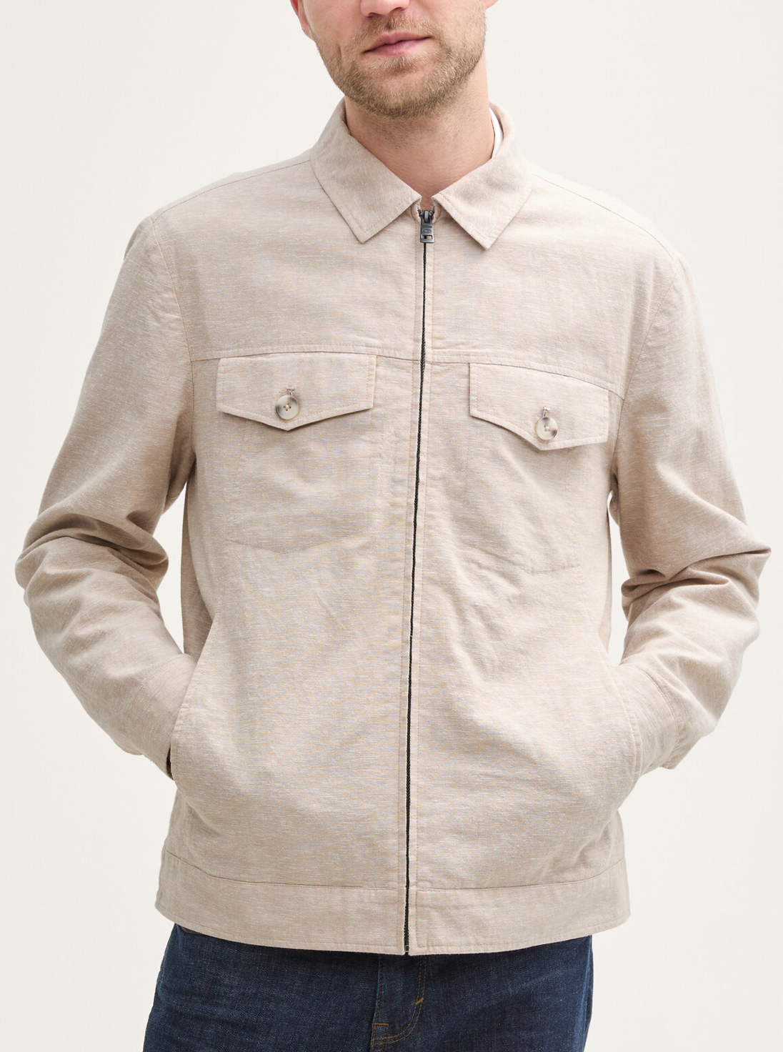 Tom Tailor Beige Overshirt met Rits - 1050853