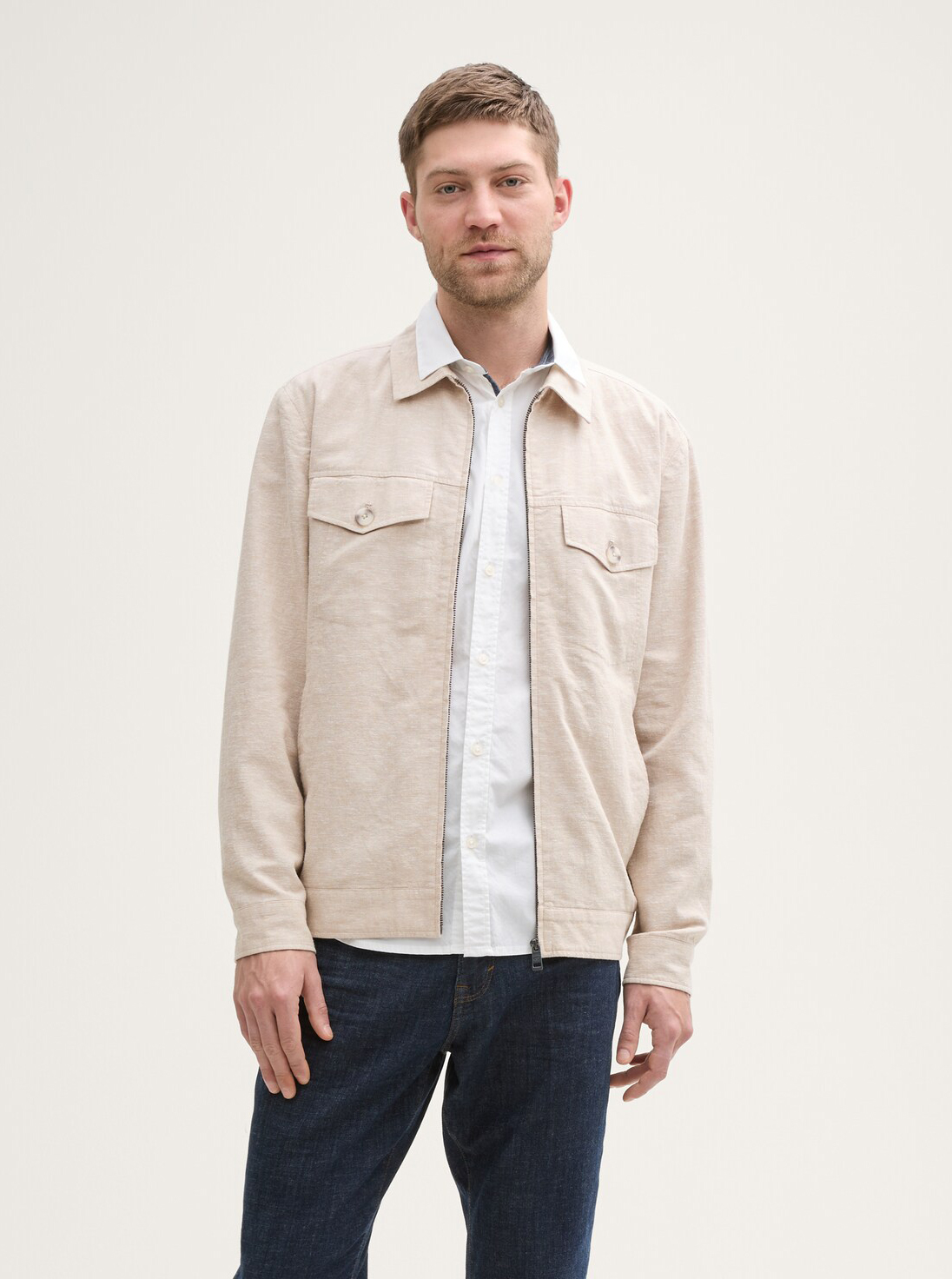 Tom Tailor Beige Overshirt met Rits - 1050853
