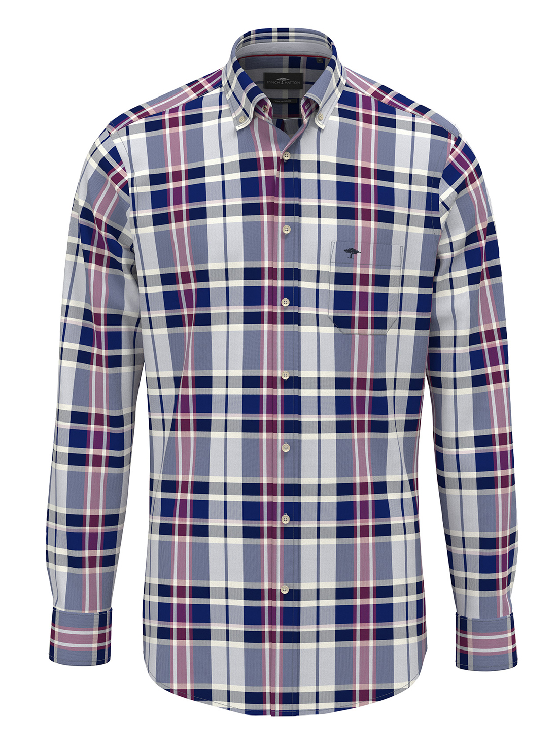 Fynch Hatton Casual Blauw Geruit Overhemd - 1512-8110
