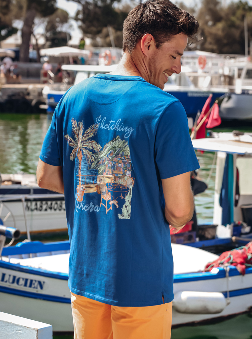 A Fish Named Fred Blauw T-shirt met Backprint - 33.406