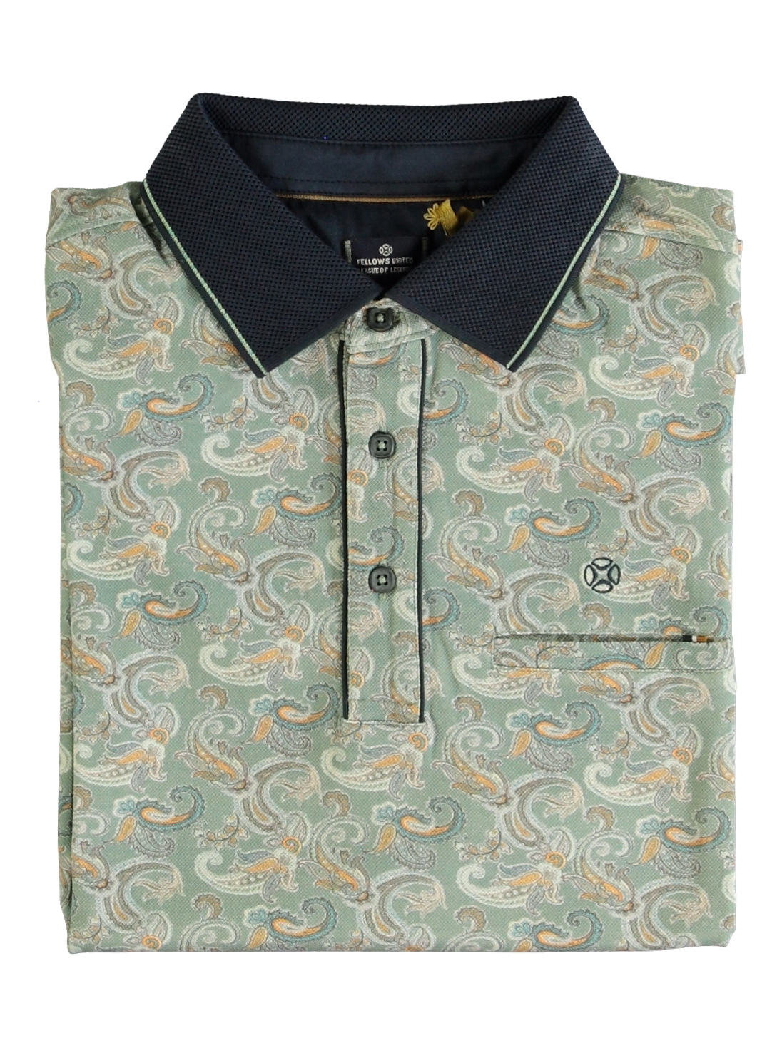 Fellows United Groen Poloshirt met Paisley dessin - 61.3629.175
