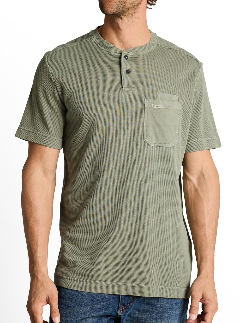 Tom Tailor Olijf Henley T-shirt met Borstzak - 1050194