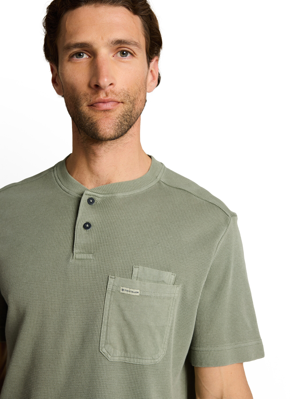 Tom Tailor Olijf Henley T-shirt met Borstzak - 1050194
