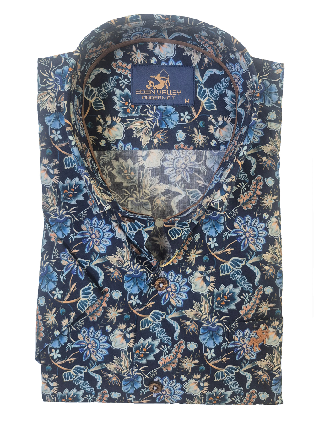 Eden Valley Blauw Gebloemd Korte mouw Overhemd -216243-37-M