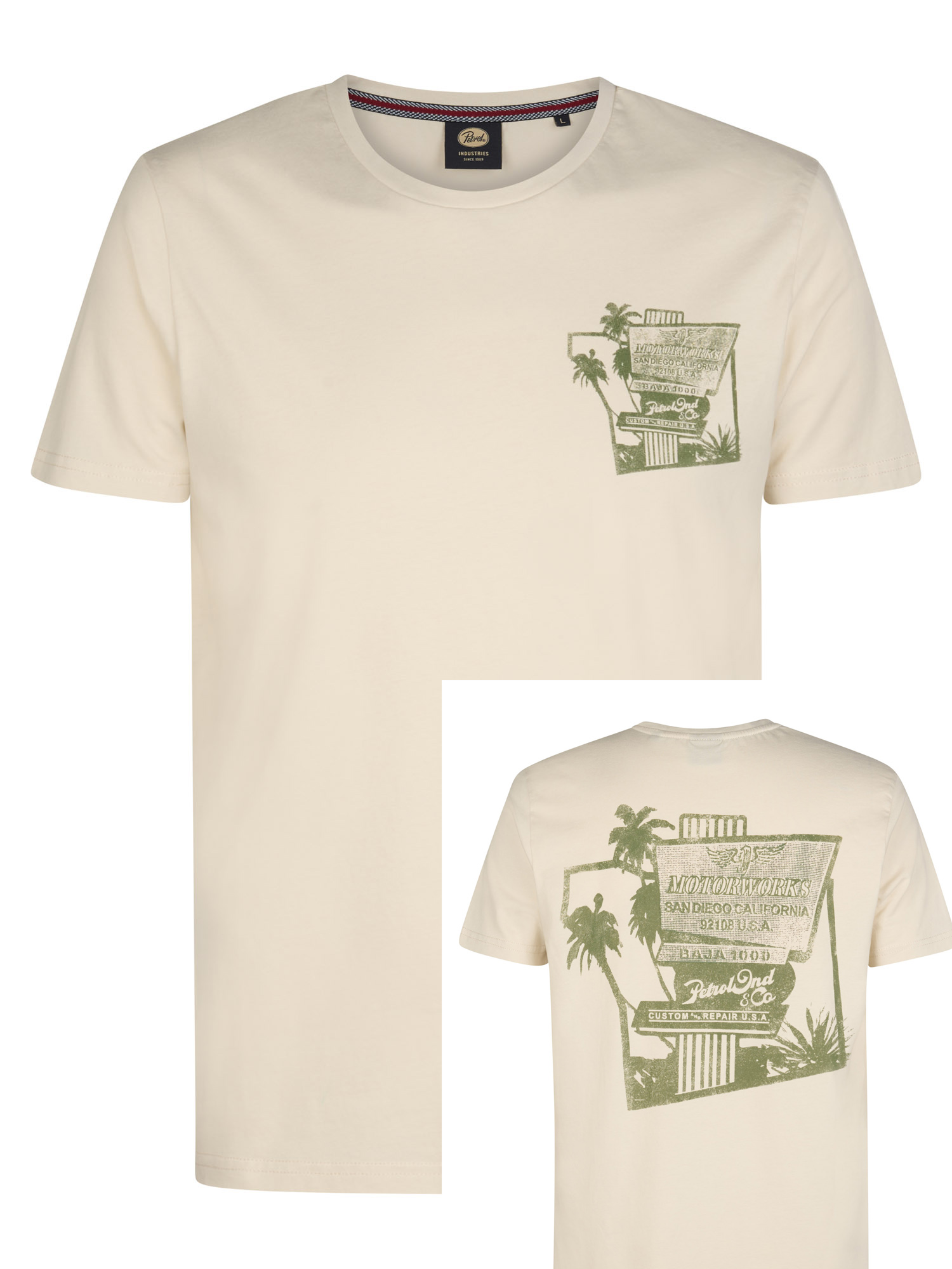 Petrol Industries Ecru T-shirt met Rugprint - M-1060-TSR604