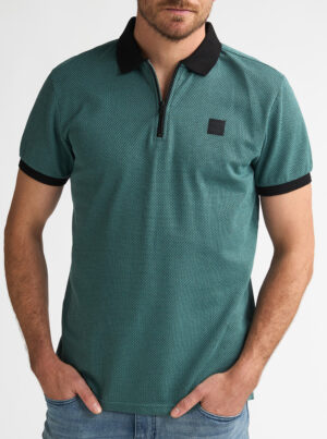 Petrol Korte mouw Poloshirt met Ritssluiting - M-1060-POL907