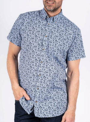Pre End Blauw Gebloemd Overhemd Korte mouw - 6000073