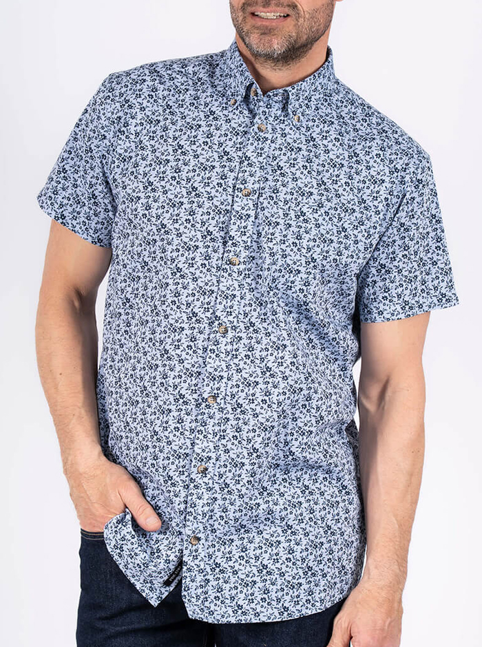 Pre End Blauw Gebloemd Overhemd Korte mouw - 6000073